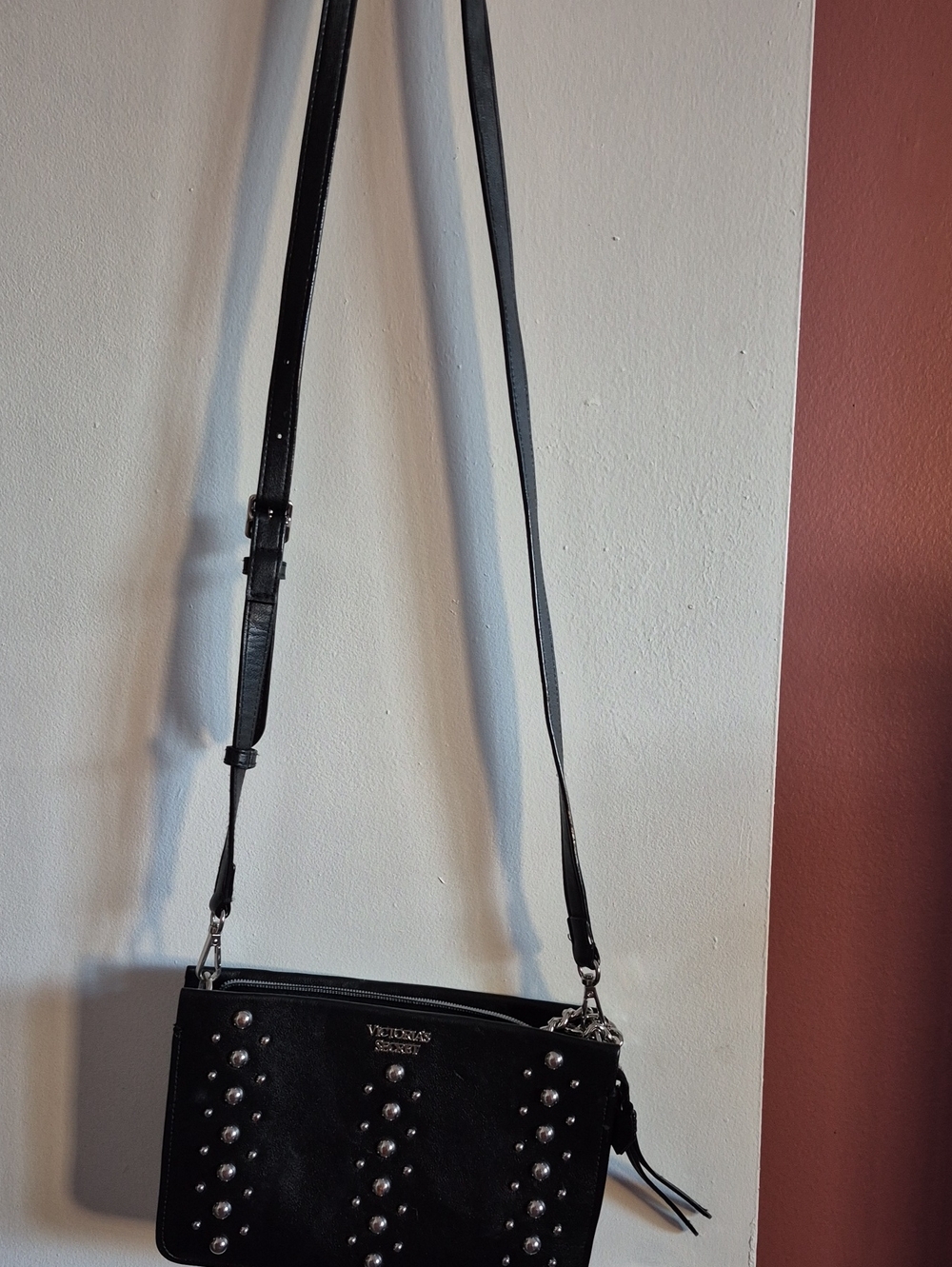 Victoria's Secret Black Crossbody Bag with Silver Studs